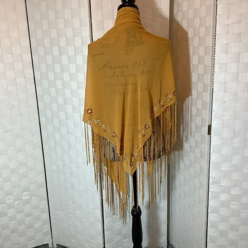 bijoux terner floral fringe scarf - wrap